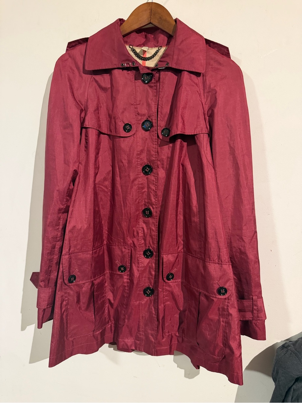 Burberry Wine Red Button-Front Trench Coat